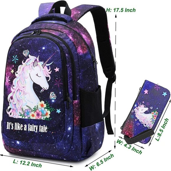 New Girls Backpack Kids Elementary Bookbag Girly School Bag with Insulated Lunch